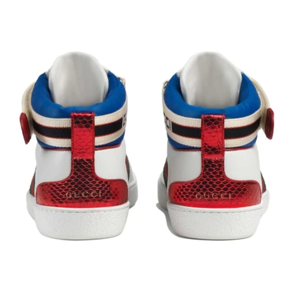 GUCCI Stripe Ace High Top miro soft leather Mens shoes white/multicolor size 10 - Picture 6 of 15